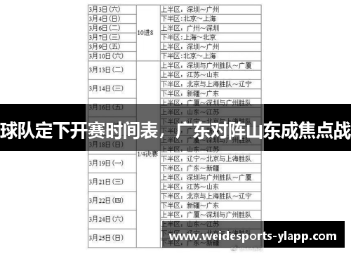 球队定下开赛时间表，广东对阵山东成焦点战